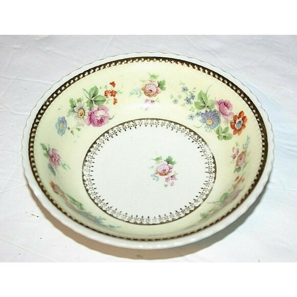 Koenigszelt Silesia Germany scalloped bowls set of 5 flower gold trim dish 5" - Picture 3 of 9